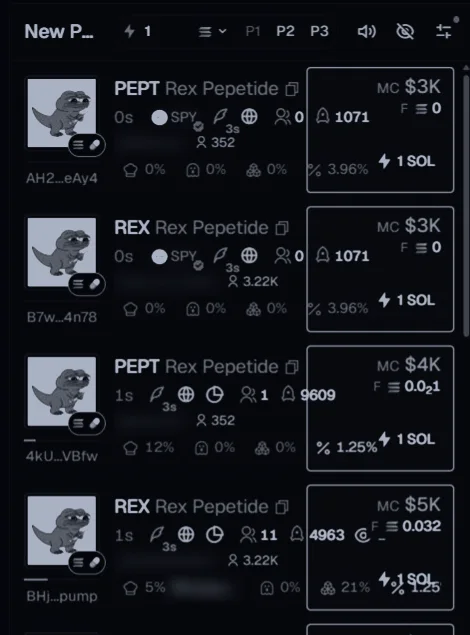 Four New Pairs rows on plain Axiom: quick-buy and market cap at the right end of each row.